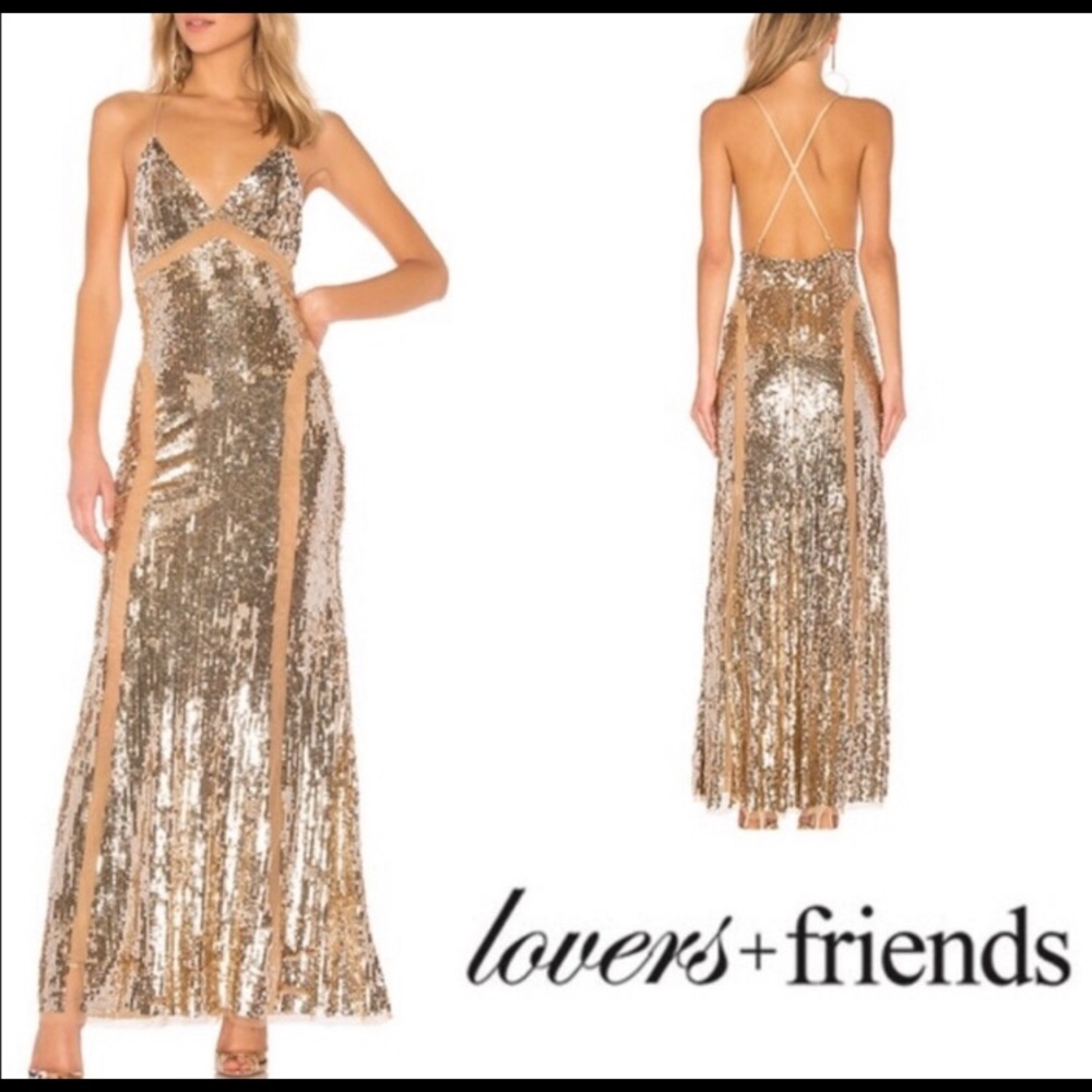 lovers + friends gold gown